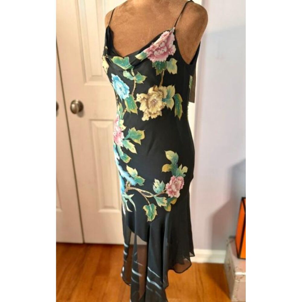 NWT Vintage Sue Wong Size 4 Black Silk Floral Beaded High-Low Dress Y2K - Picture 8 of 13